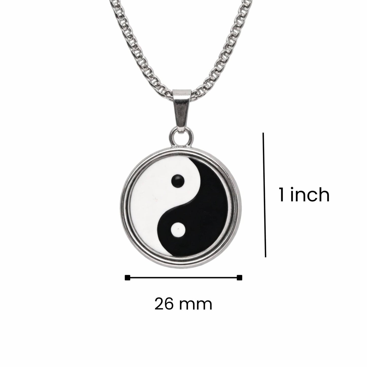 ZEN CIRCLE YIN YANG - 16mm Pure Titanium Steel Pendant with 27inch Round Box 4mm Chain for Men & Boys — SS Pendant/ Necklace for Men | THE MEN THING