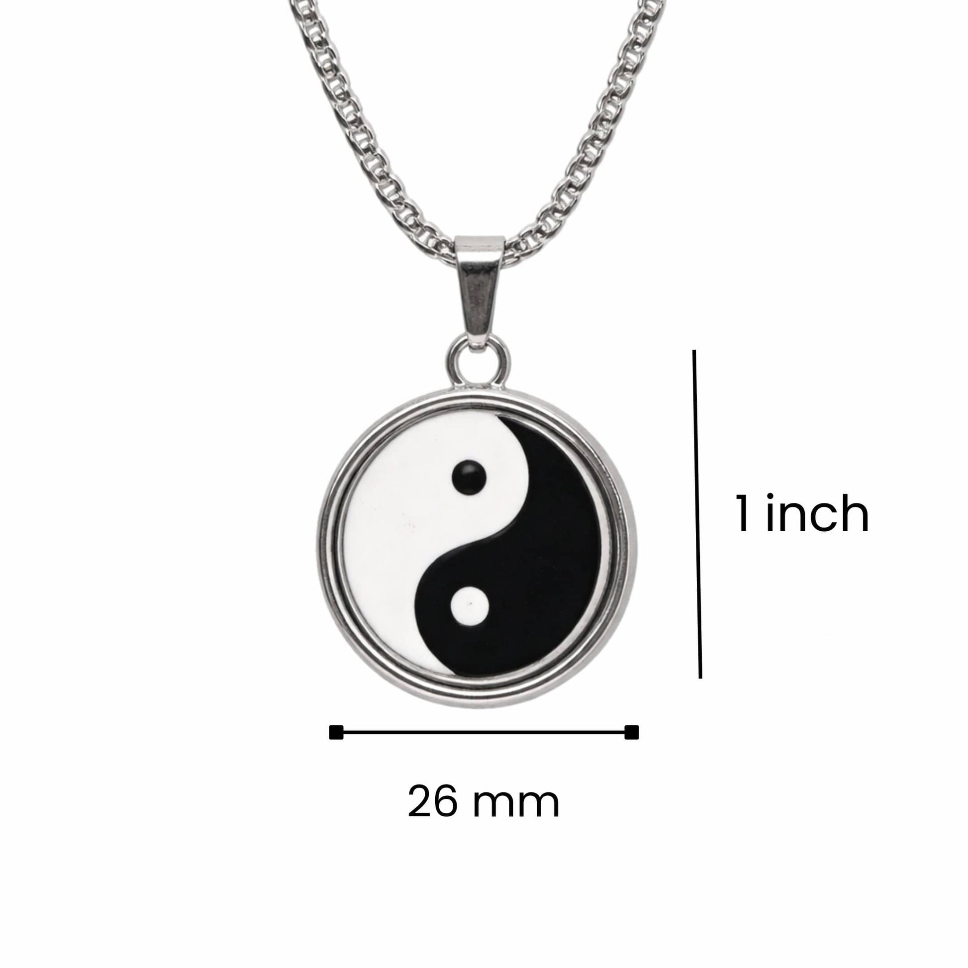 ZEN CIRCLE YIN YANG - 16mm Pure Titanium Steel Pendant with 27inch Round Box 4mm Chain for Men & Boys — SS Pendant/ Necklace for Men | THE MEN THING