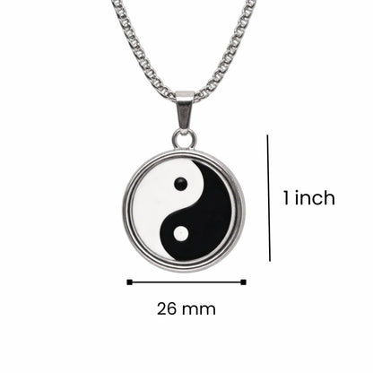 ZEN CIRCLE YIN YANG - 16mm Pure Titanium Steel Pendant with 27inch Round Box 4mm Chain for Men & Boys — SS Pendant/ Necklace for Men | THE MEN THING