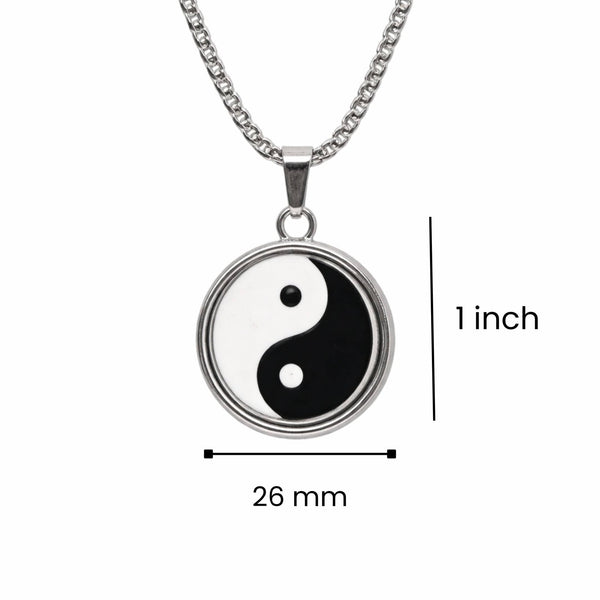 ZEN CIRCLE YIN YANG - 16mm Pure Titanium Steel  Pendant with 27inch Round Box 4mm Chain for Men & Boys