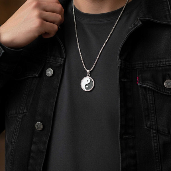 ZEN CIRCLE YIN YANG - 16mm Pure Titanium Steel  Pendant with 27inch Round Box 4mm Chain for Men & Boys