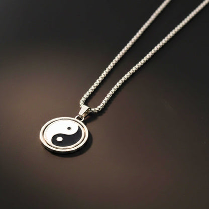 ZEN CIRCLE YIN YANG - 16mm Pure Titanium Steel Pendant with 27inch Round Box 4mm Chain for Men & Boys — SS Pendant/ Necklace for Men | THE MEN THING