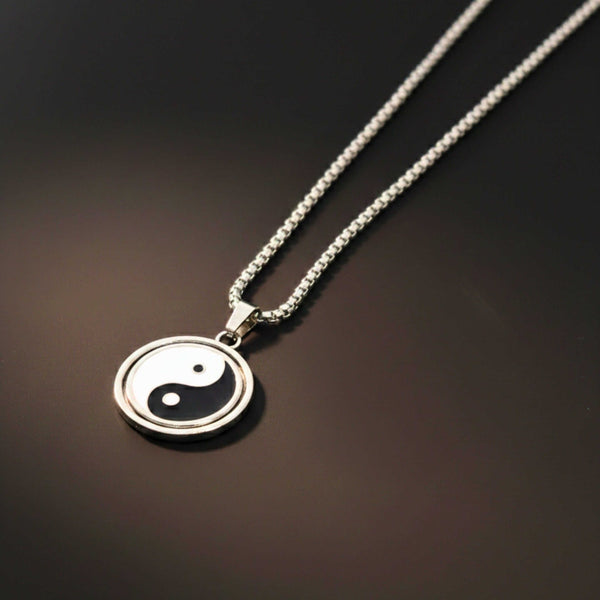 ZEN CIRCLE YIN YANG - 16mm Pure Titanium Steel  Pendant with 27inch Round Box 4mm Chain for Men & Boys