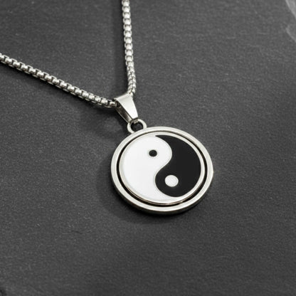ZEN CIRCLE YIN YANG - 16mm Pure Titanium Steel Pendant with 27inch Round Box 4mm Chain for Men & Boys — SS Pendant/ Necklace for Men | THE MEN THING