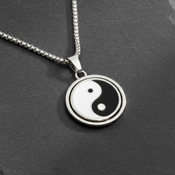 ZEN CIRCLE YIN YANG - 16mm Pure Titanium Steel  Pendant with 27inch Round Box 4mm Chain for Men & Boys