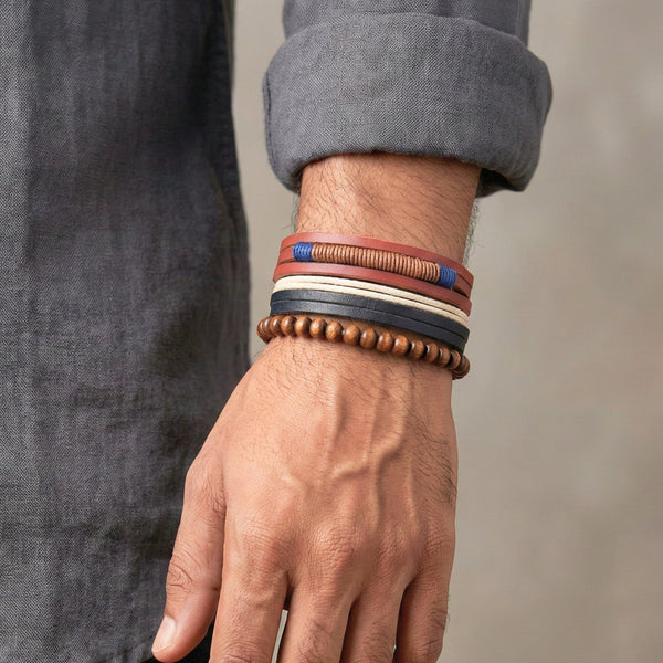 ZENITH BAND - Genuine Braided Leather Bracelet Set for Men & Boys (8 inch)