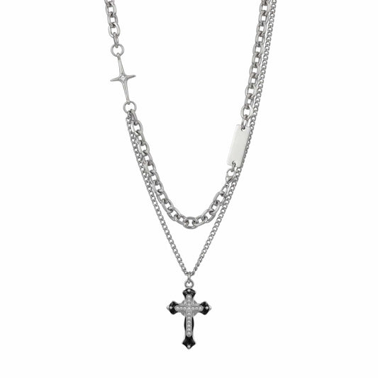 ZENTHOR LAYERED CROSS - 26mm Titanium Steel Pendant with 19inch Cube 6mm Chain for Men & Boys - THE MEN THING