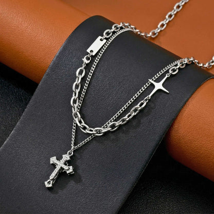ZENTHOR LAYERED CROSS - 26mm Titanium Steel Pendant with 19inch Cube 6mm Chain for Men & Boys - THE MEN THING