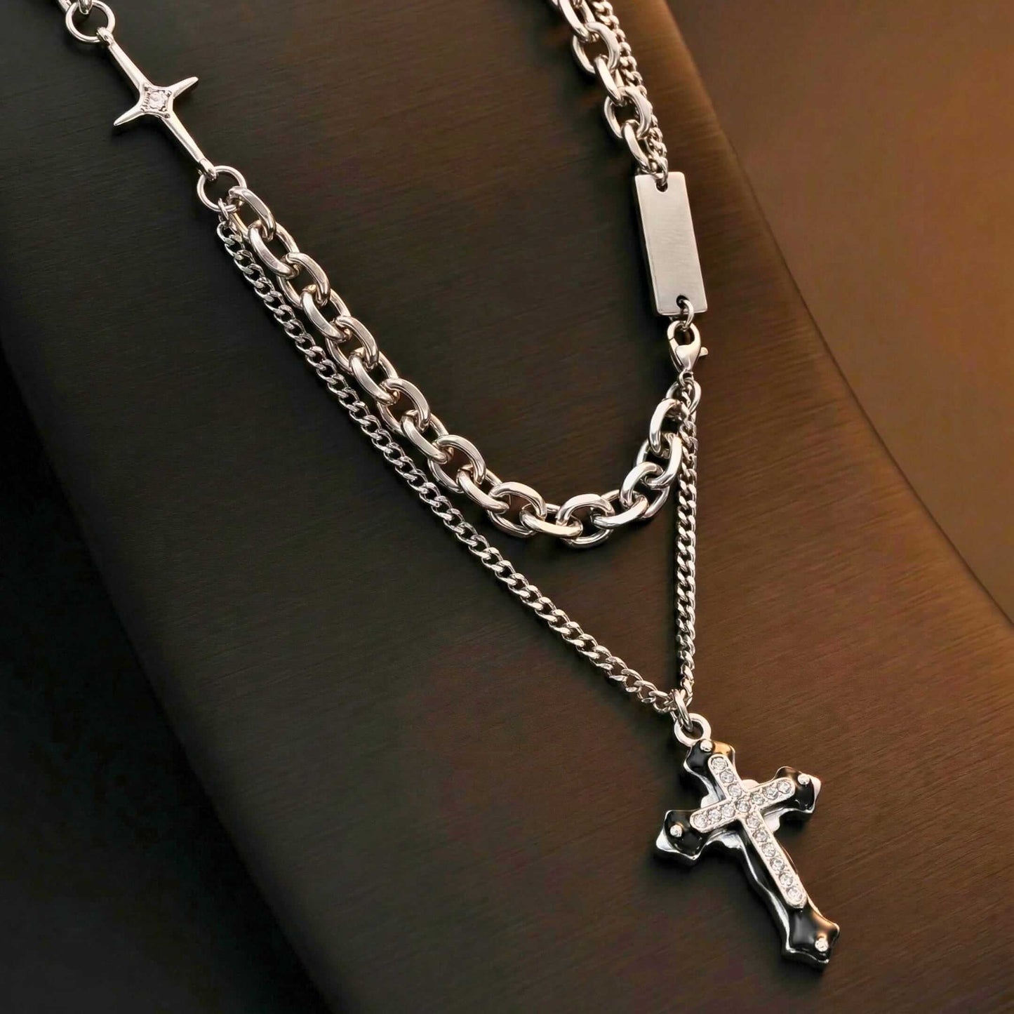 ZENTHOR LAYERED CROSS - 26mm Titanium Steel Pendant with 19inch Cube 6mm Chain for Men & Boys - THE MEN THING