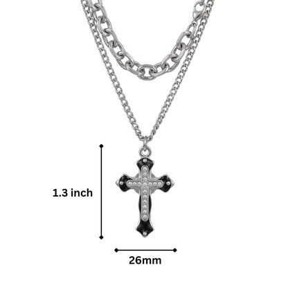 ZENTHOR LAYERED CROSS - 26mm Titanium Steel Pendant with 19inch Cube 6mm Chain for Men & Boys - THE MEN THING
