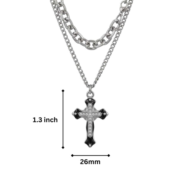 ZENTHOR LAYERED CROSS - 26mm Titanium Steel Pendant with 19inch Cube 6mm Chain for Men & Boys