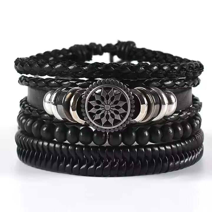 ZEPHYR WEAVE - 4 Pcs Genuine Braided Leather Bracelet Set for Men & Boys (8 inch) - THE MEN THING