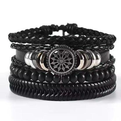 ZEPHYR WEAVE - 4 Pcs Genuine Braided Leather Bracelet Set for Men & Boys (8 inch) - THE MEN THING