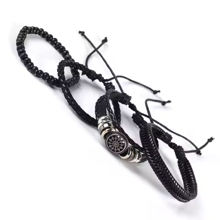 ZEPHYR WEAVE - 4 Pcs Genuine Braided Leather Bracelet Set for Men & Boys (8 inch) - THE MEN THING