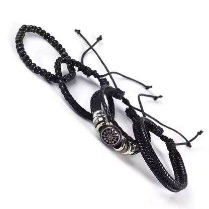 ZEPHYR WEAVE - 4 Pcs Genuine Braided Leather Bracelet Set for Men & Boys (8 inch) - THE MEN THING
