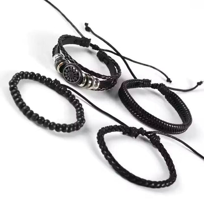 ZEPHYR WEAVE - 4 Pcs Genuine Braided Leather Bracelet Set for Men & Boys (8 inch) - THE MEN THING