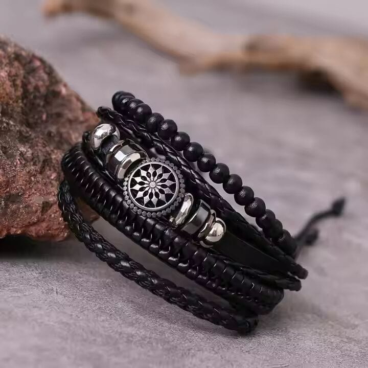 ZEPHYR WEAVE - 4 Pcs Genuine Braided Leather Bracelet Set for Men & Boys (8 inch) - THE MEN THING