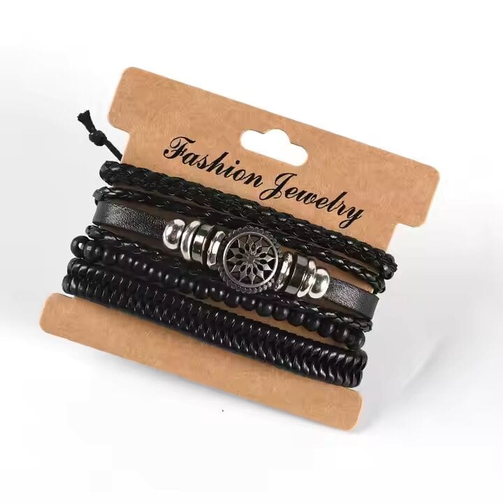 ZEPHYR WEAVE - 4 Pcs Genuine Braided Leather Bracelet Set for Men & Boys (8 inch) - THE MEN THING