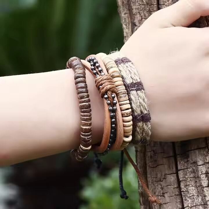 ZULU BAND -  4 Pcs Genuine Braided Leather Bracelet Set for Men & Boys (8 inch) - THE MEN THING
