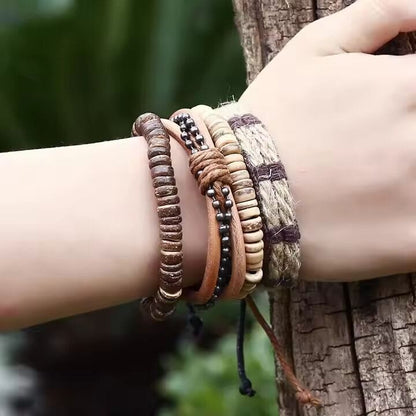 ZULU BAND -  4 Pcs Genuine Braided Leather Bracelet Set for Men & Boys (8 inch) - THE MEN THING