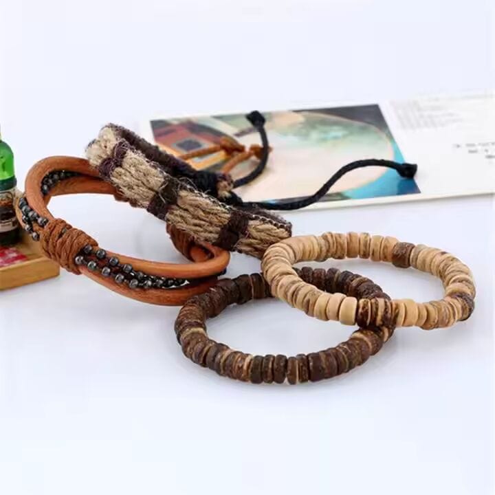 ZULU BAND -  4 Pcs Genuine Braided Leather Bracelet Set for Men & Boys (8 inch) - THE MEN THING
