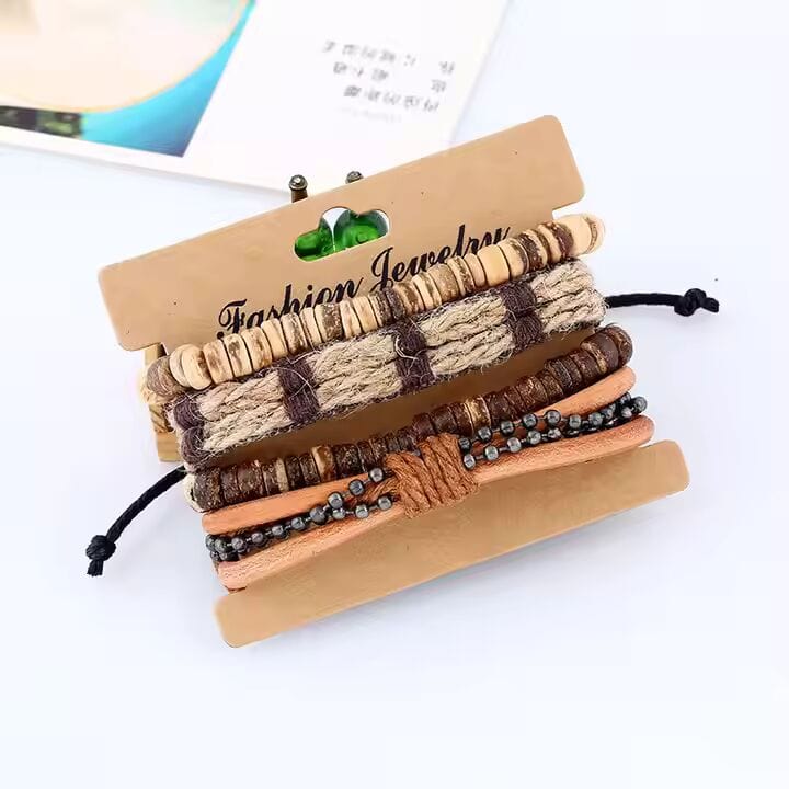 ZULU BAND -  4 Pcs Genuine Braided Leather Bracelet Set for Men & Boys (8 inch) - THE MEN THING
