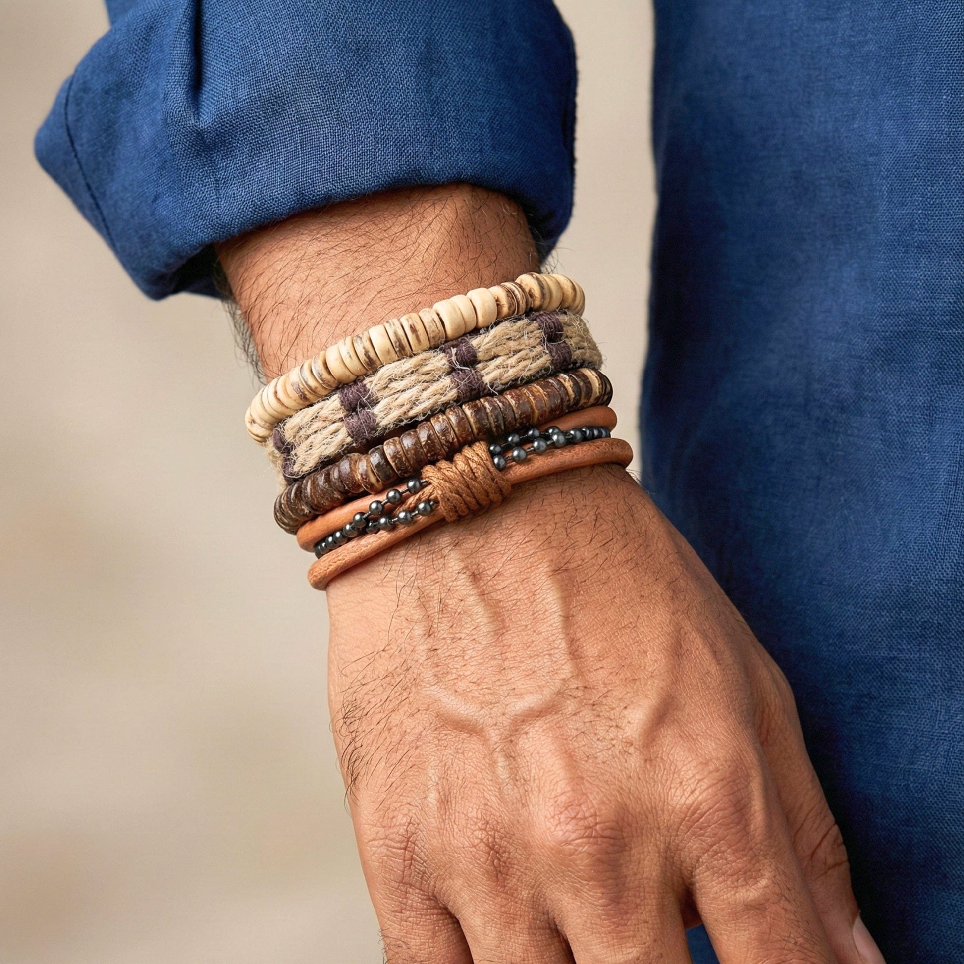 ZULU BAND -  4 Pcs Genuine Braided Leather Bracelet Set for Men & Boys (8 inch) - THE MEN THING