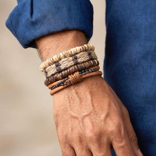 ZULU BAND -  4 Pcs Genuine Braided Leather Bracelet Set for Men & Boys (8 inch) - THE MEN THING