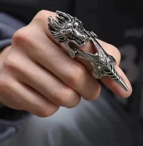 Redeyegon - Gothic Adjustable Knuckle Joint Full Finger Ring For Men & Boys