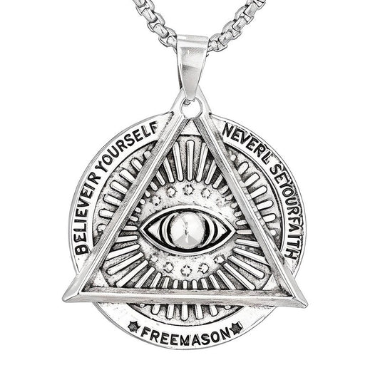 MASONIC EYE - Alloy Pendant with Pure Stainless Steel  Round Box Chain, European trending Style for Men & Boys (24 inch)