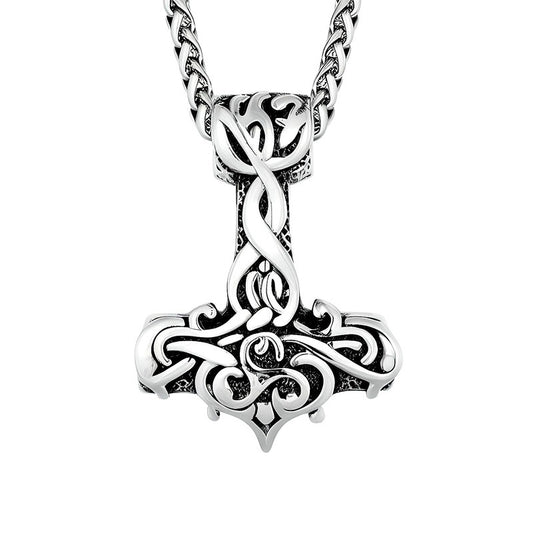 VIKING RUNES THOR HAMMER SILVER  - Pure Titanium Steel Necklace with 24 inch Chain for Men & Boys