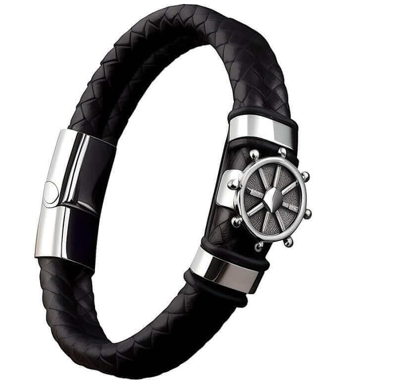 Handmade Men's Genuine Leather & Stainless Steel Braided Magnetic Bracelet (Brown/Black)