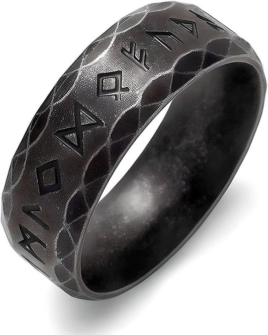 VIKING NORSE AMULET - Black Oxy Ring - Pure Titanium Steel Ring for Men (Size, 17-21- 24)