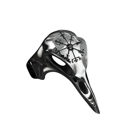 CROW SKULL VIKING - Titanium Steel Ring with Black Stone - Size, 17-21- 24)
