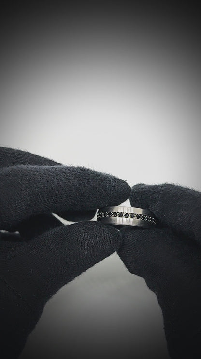 DARK INLAY GROOVE - STEEL - Pure Stainless Steel Men’s Steel-Plated Ring (Size : 17-22-27)