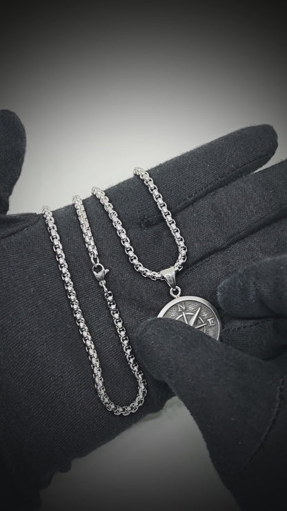 DIRECTIONAL COMPASS - 28mm Pure Titanium Steel  Pendant with 24inch Round Box 5mm Chain for Men & Boys