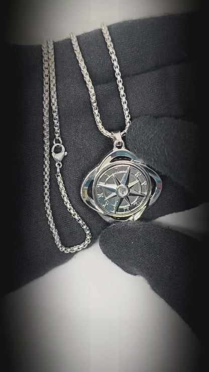 CELESTIAL NAVIGATOR - 35mm Pure Titanium Steel Pendant with 27inch Round Box 4mm Chain for Men & Boys