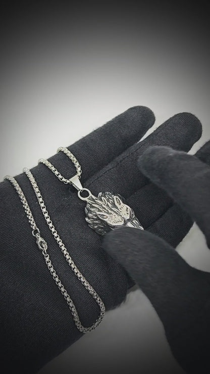 FENRIR HOWL - 27mm Titanium Steel Pendant with 24inch Round Box 5mm Chain for Men & Boys