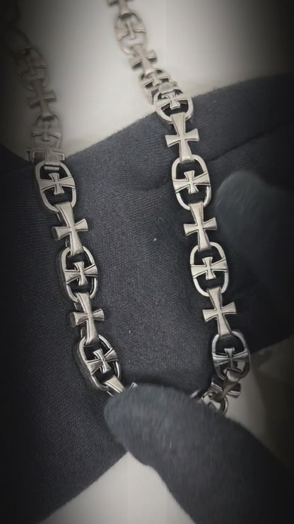 GOTHIC CROSS - Antique Steel 13mm Titanium Steel Heavy Biker Chain for Jeans with Lobster Clasps for Men & Boys - 20 inch