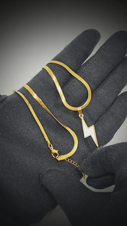 STORM EDGE - Golden & White 12mm Titanium Steel Pendant with 22inch Chain for Men & Boys with adjustable cable chain