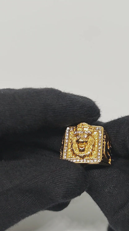Royal Series - MAHARAJA LION RING - Pure Stainless Steel Men’s Gold-Plated Ring – Statement Luxury Jewelry (Size : 16-19-22-24-27-30)