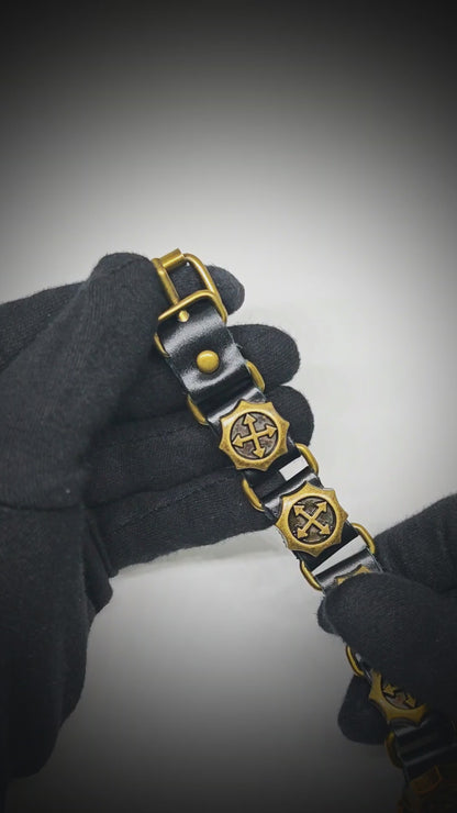 CRUSADER GEAR - 20mm Black Genuine Leather Adjustable Bracelet for Men & Boys (8.8 inch)