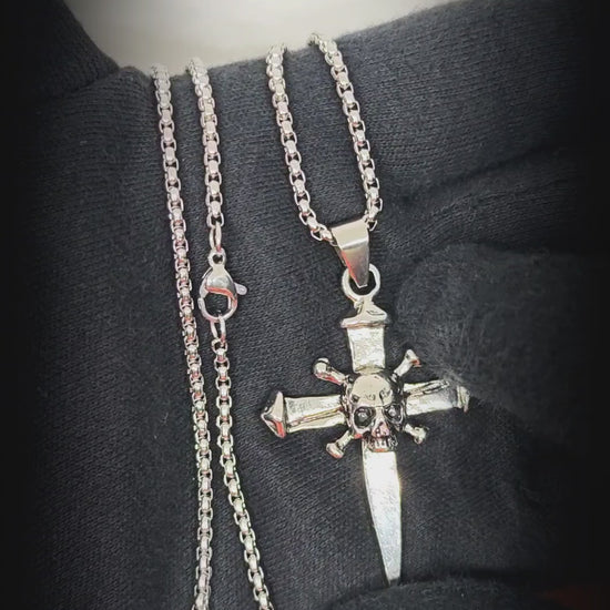 COVENANT SKULL CROSS - 33mm Pure Titanium Steel Pendant with 27inch Round Box 4mm Chain for Men & Boys — SS Pendant/ Necklace for Men | THE MEN THING