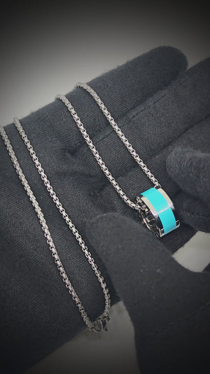 AURORA CORE - Turquoise Blue 21mm Titanium Steel Pendant with 24inch Round Box 4mm Chain for Men & Boys