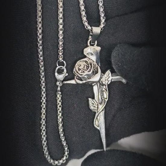 ROSE CROSS - 32mm Pure Titanium Steel Pendant with 28inch Round Box 4mm Chain for Men & Boys — SS Pendant/ Necklace for Men | THE MEN THING