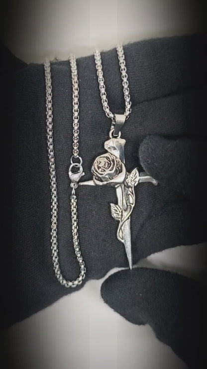 ROSE CROSS - 32mm Pure Titanium Steel Pendant with 28inch Round Box 4mm Chain for Men & Boys — SS Pendant/ Necklace for Men | THE MEN THING