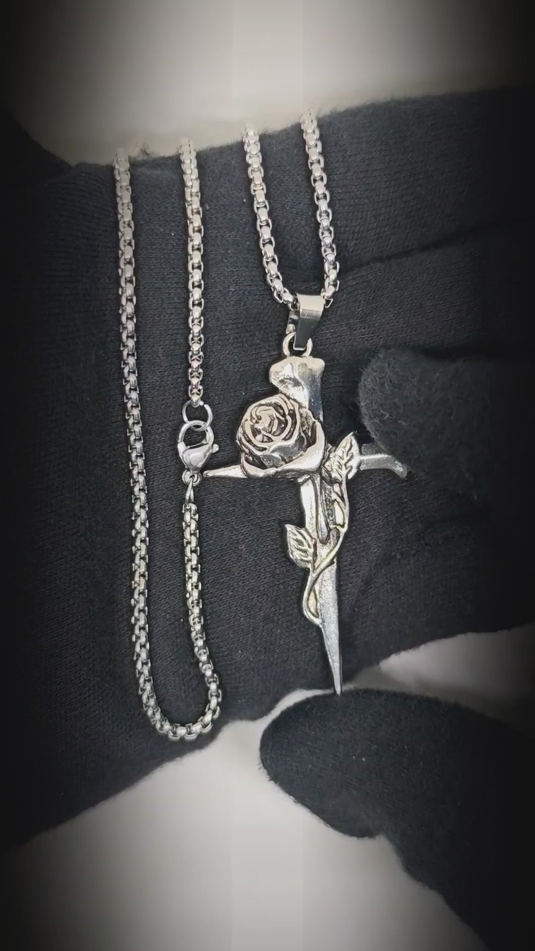 ROSE CROSS - 32mm Pure Titanium Steel Pendant with 28inch Round Box 4mm Chain for Men & Boys — SS Pendant/ Necklace for Men | THE MEN THING