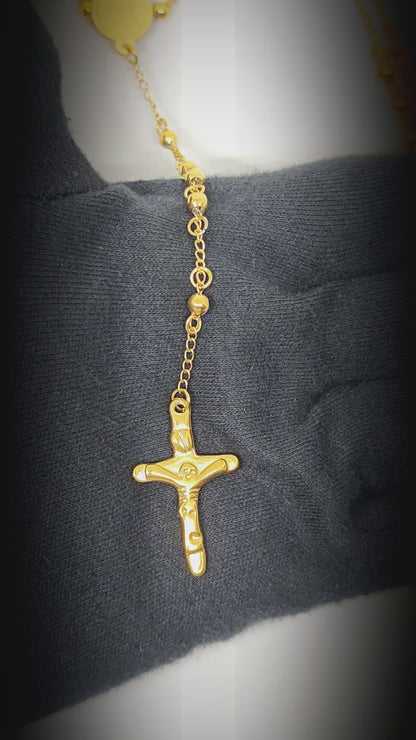 HOLY ROSARY GOLDEN - 21mm Titanium Steel Pendant with 34inch Chain 6mm for Men & Boys