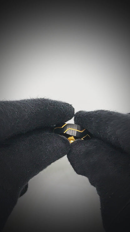 OBSIDIAN ARMOR BLACK - Pure Stainless Steel Men’s Black-Gold Plated Ring (Size : 17-22-27)