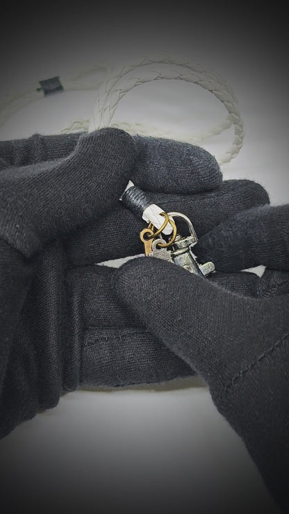 CROSSLOOM - White 8mm Genuine Leather Bracelet with Stainless Steel Lobster Clasp for Men & Boys (15 inch)